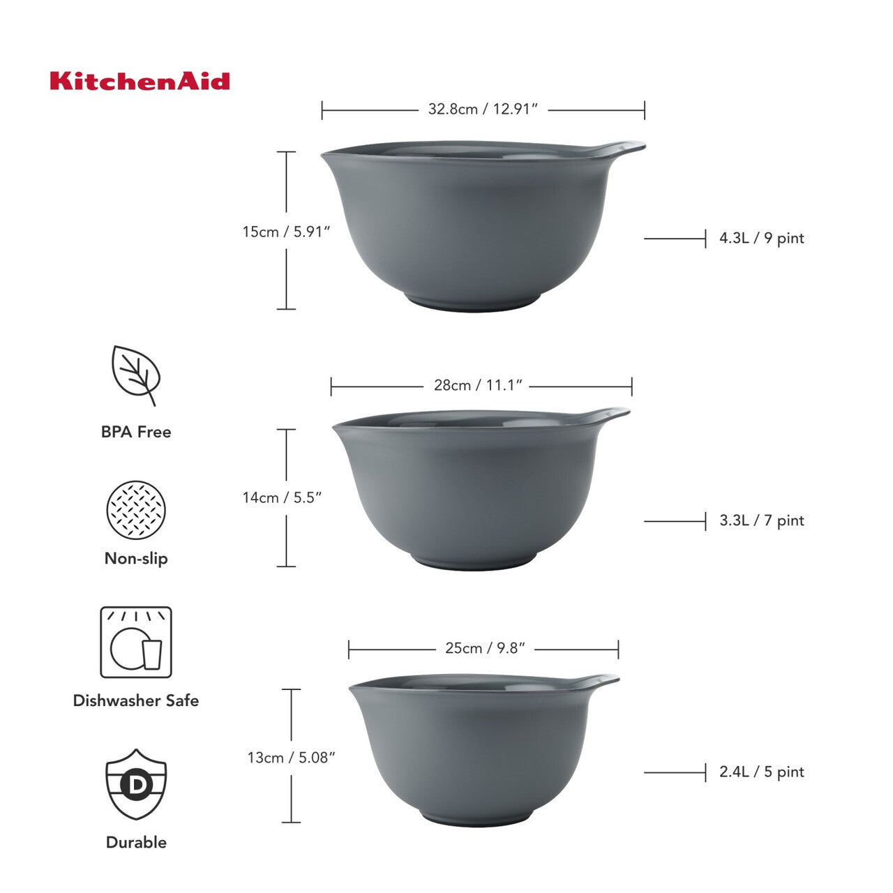 Sada stohovateľných misiek KitchenAid, uhľovosivá, KQG175OSCGG