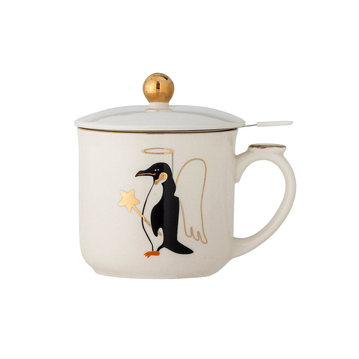 Bloomingville Valentin stoneware mug with sieve and lid 300 ml, gold, 82062567