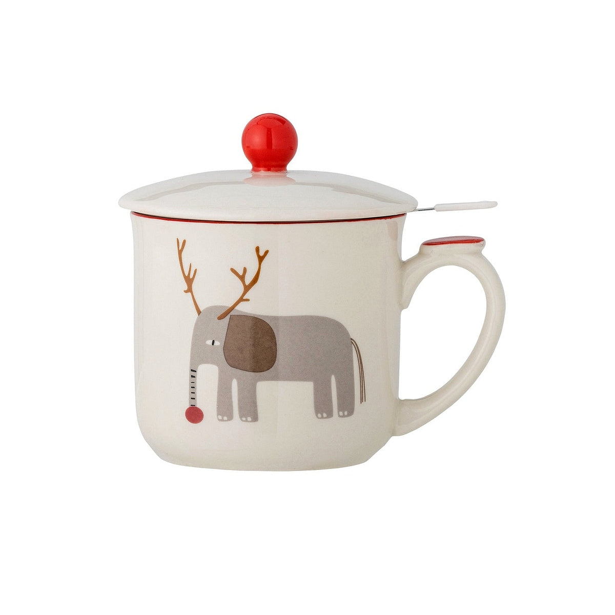 Bloomingville Valentin stoneware mug with sieve and lid 300 ml, red, 82062569
