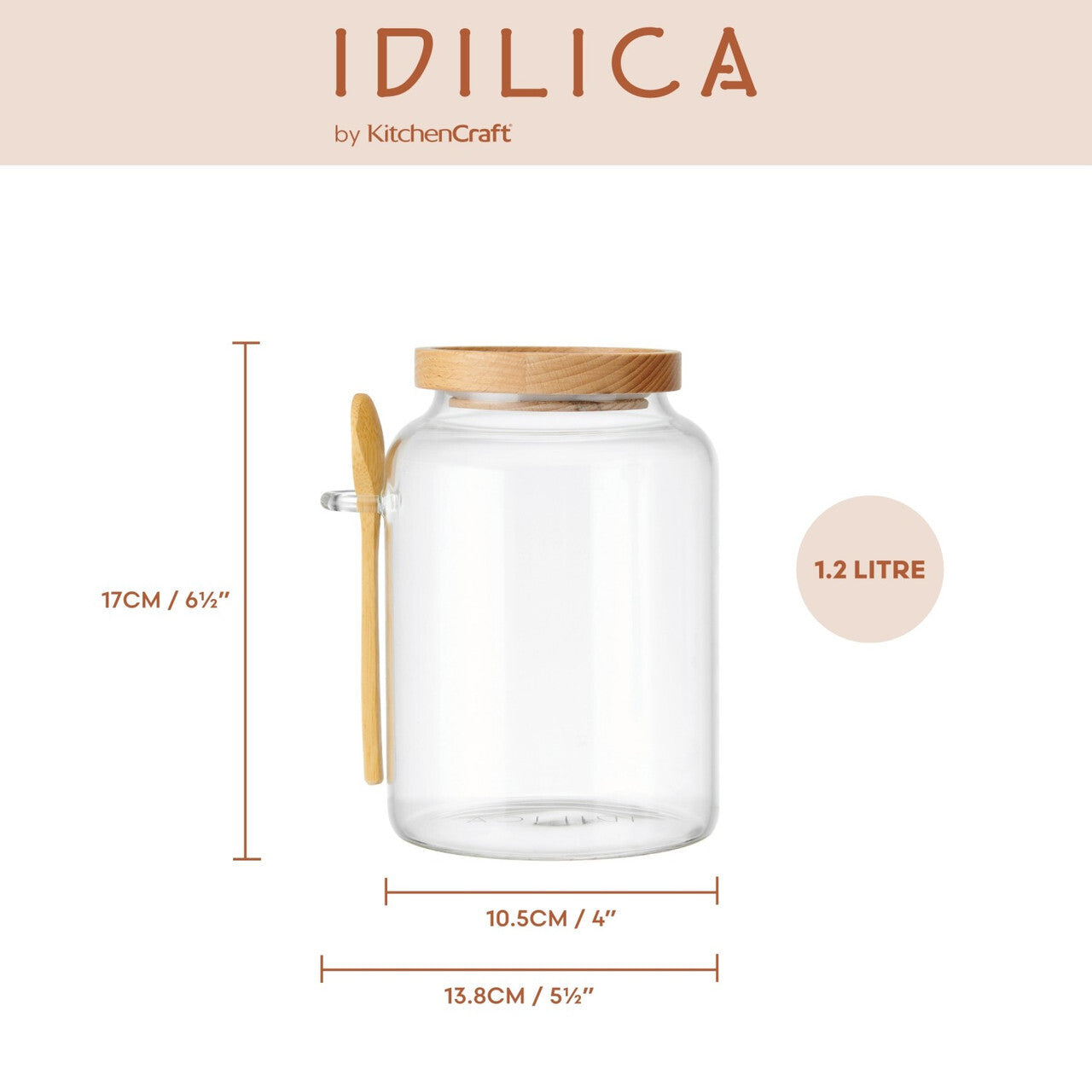 KitchenCraft Idilica glass storage jar with spoon 1,2 l, IDGLSSTORSPN