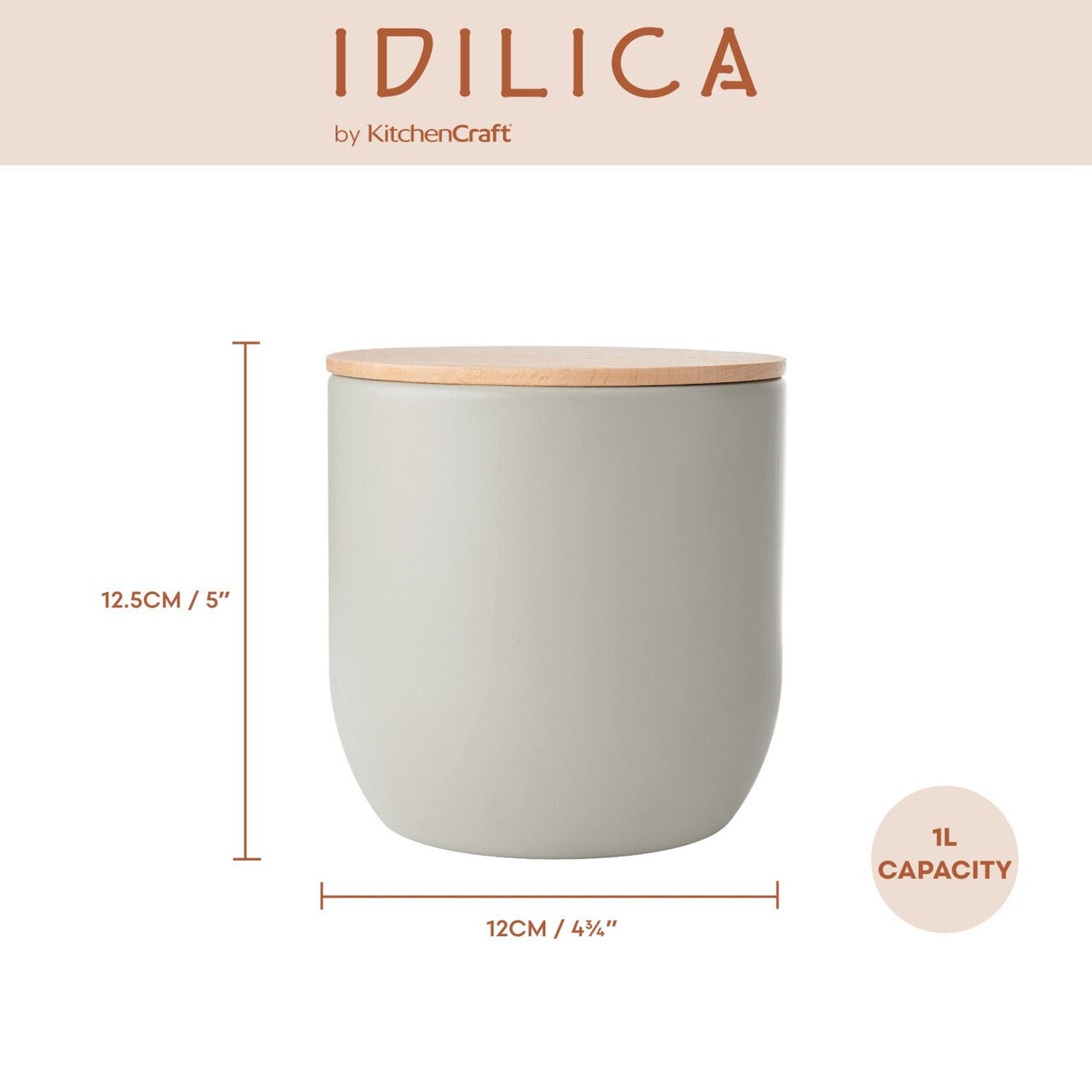 KitchenCraft Idilica storage jar 1 l, grey , IDCANMEDGRY