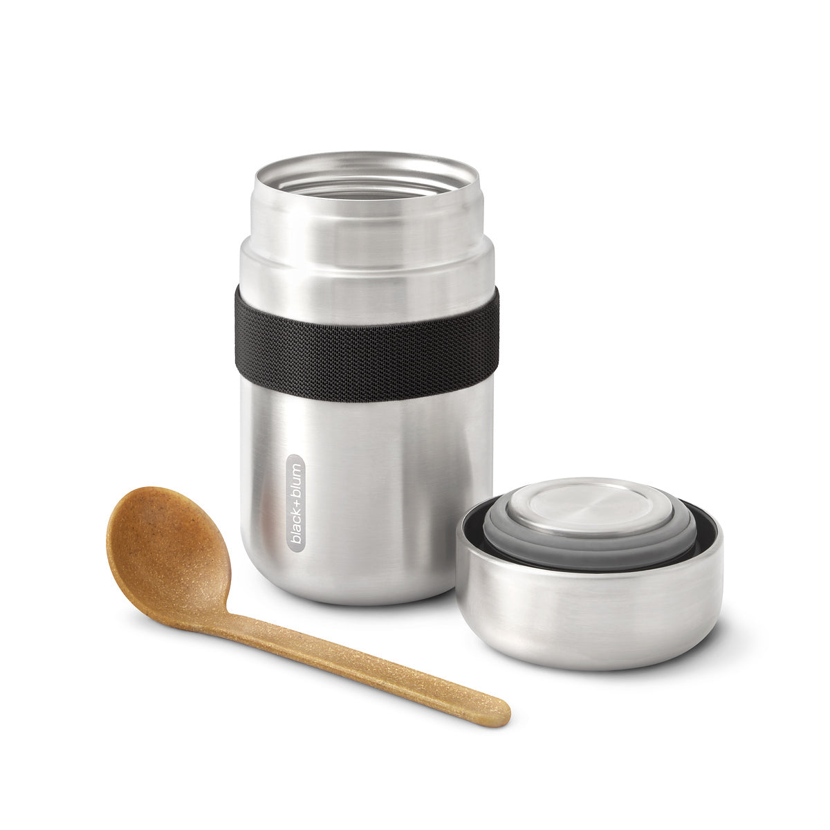 Black+Blum travel food container with spoon 0,4 l, black, BAM-FFB-S018
