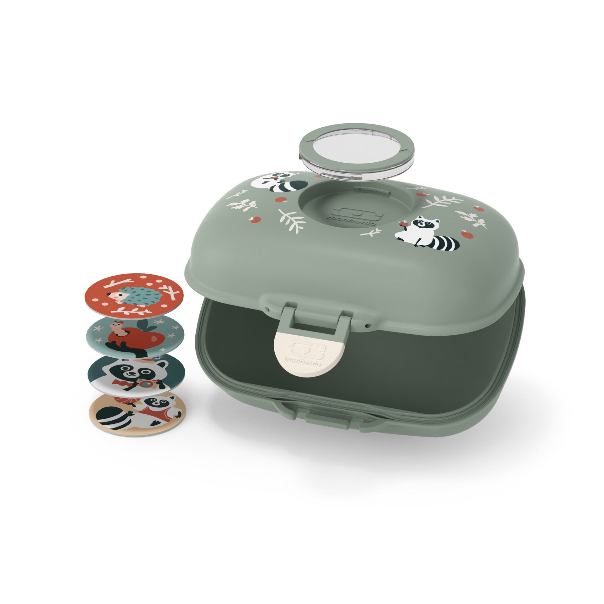 Monbento Gram children's snack box 0,6 l, green raccoon, 16014073