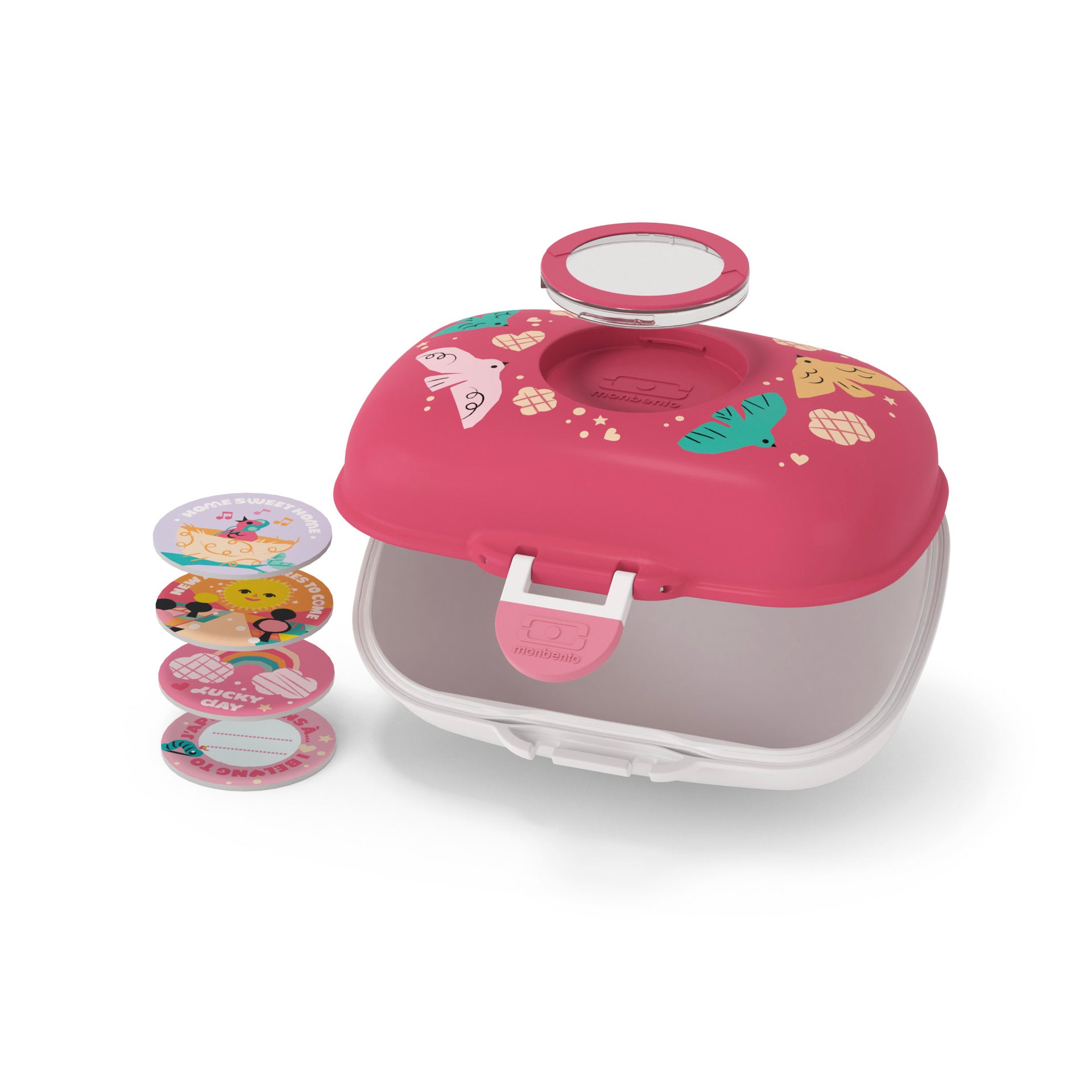 Monbento Gram children's snack box 0,6 l, pink birds, 16014121