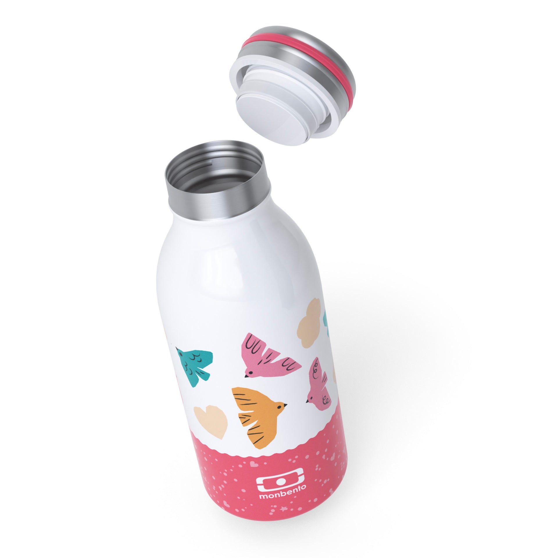 Monbento Cooly baby drinking bottle 350 ml, pink birds, 47274121