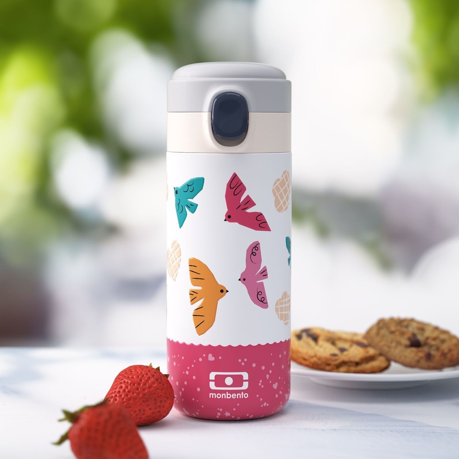 Monbento Pop baby drinking bottle 360 ml, pink birds, 36334121