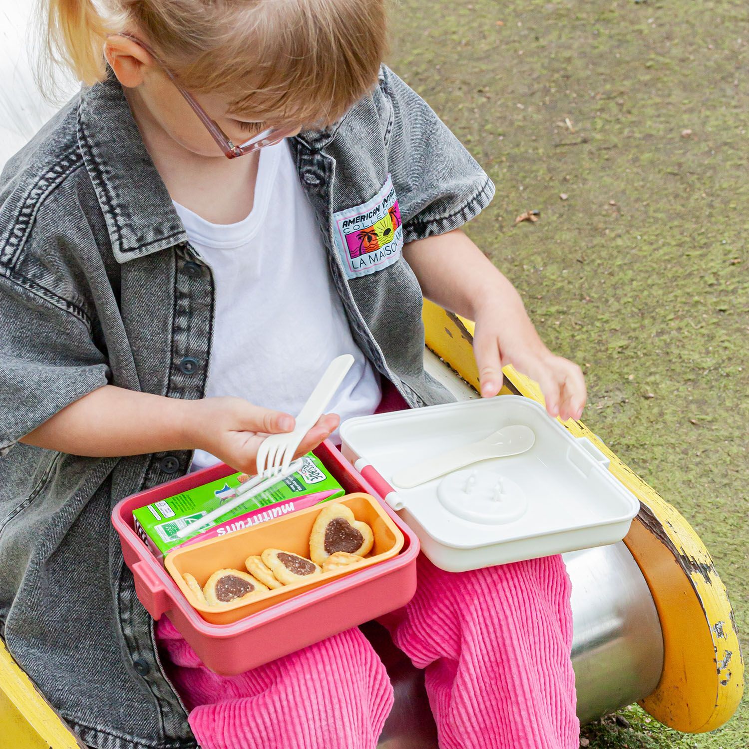 Monbento Snacky kids snack box 0,85 l, pink birds, 81014121