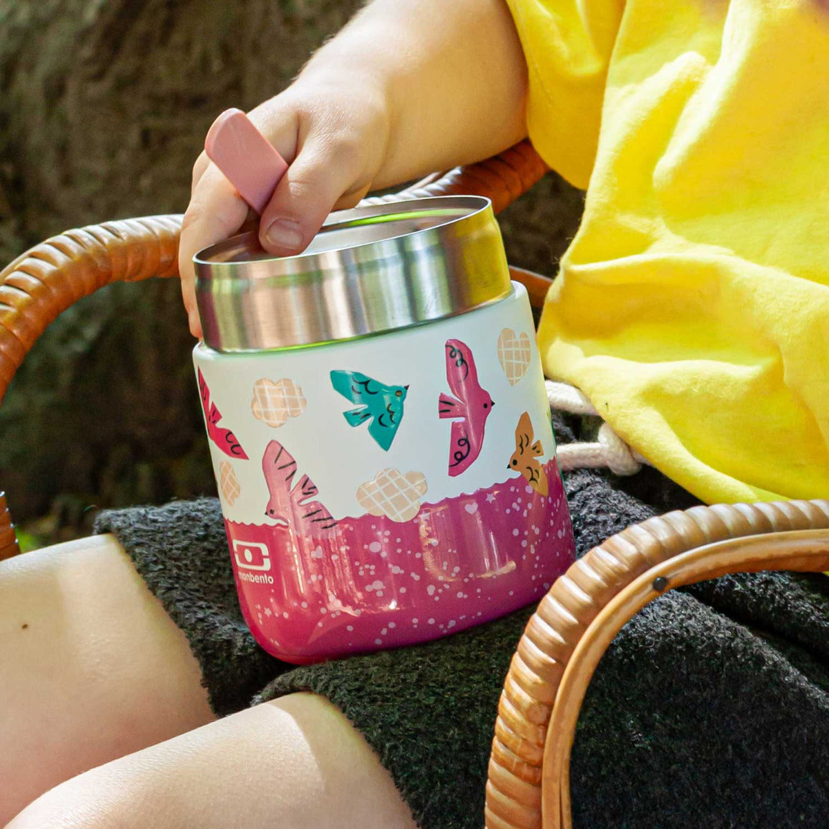 Monbento Capsule children's food thermobox 0,28 l, pink birds, 25334121