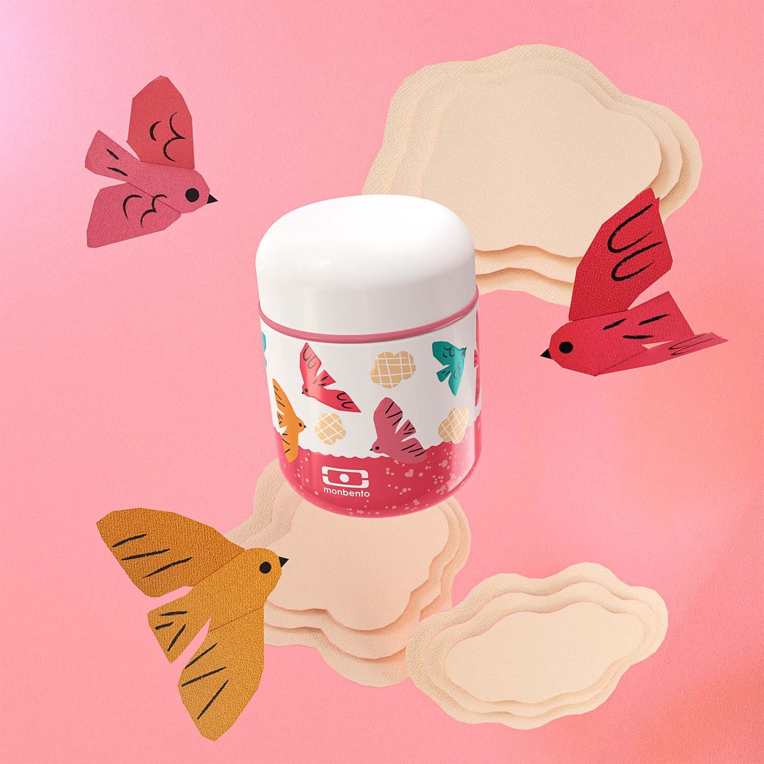 Monbento Capsule children's food thermobox 0,28 l, pink birds, 25334121
