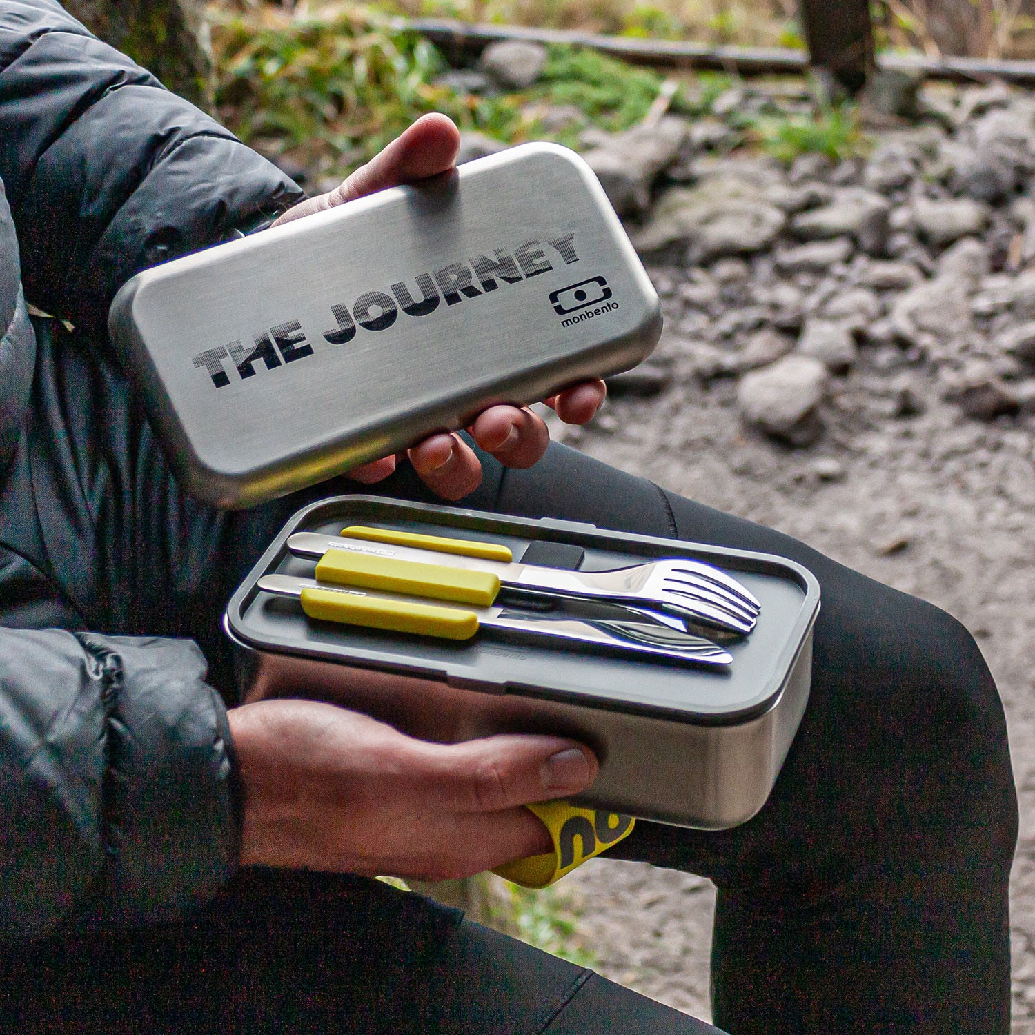 Monbento Slim Box sada nerezových příborů, yellow, 50300082