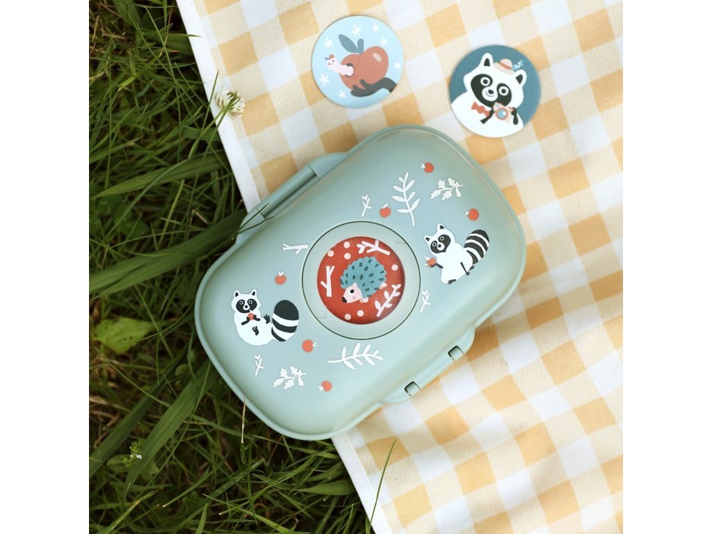 Monbento Gram kids snack box gift set, green raccoon, 88017353