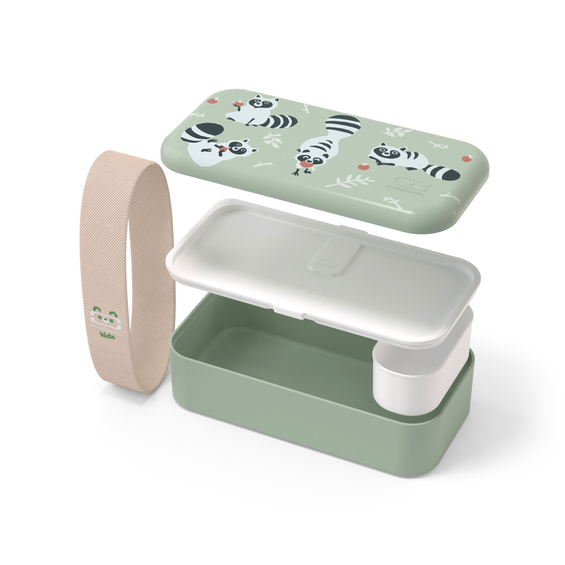 Monbento Foodie kids snack box gift set, green raccoon, 88007354