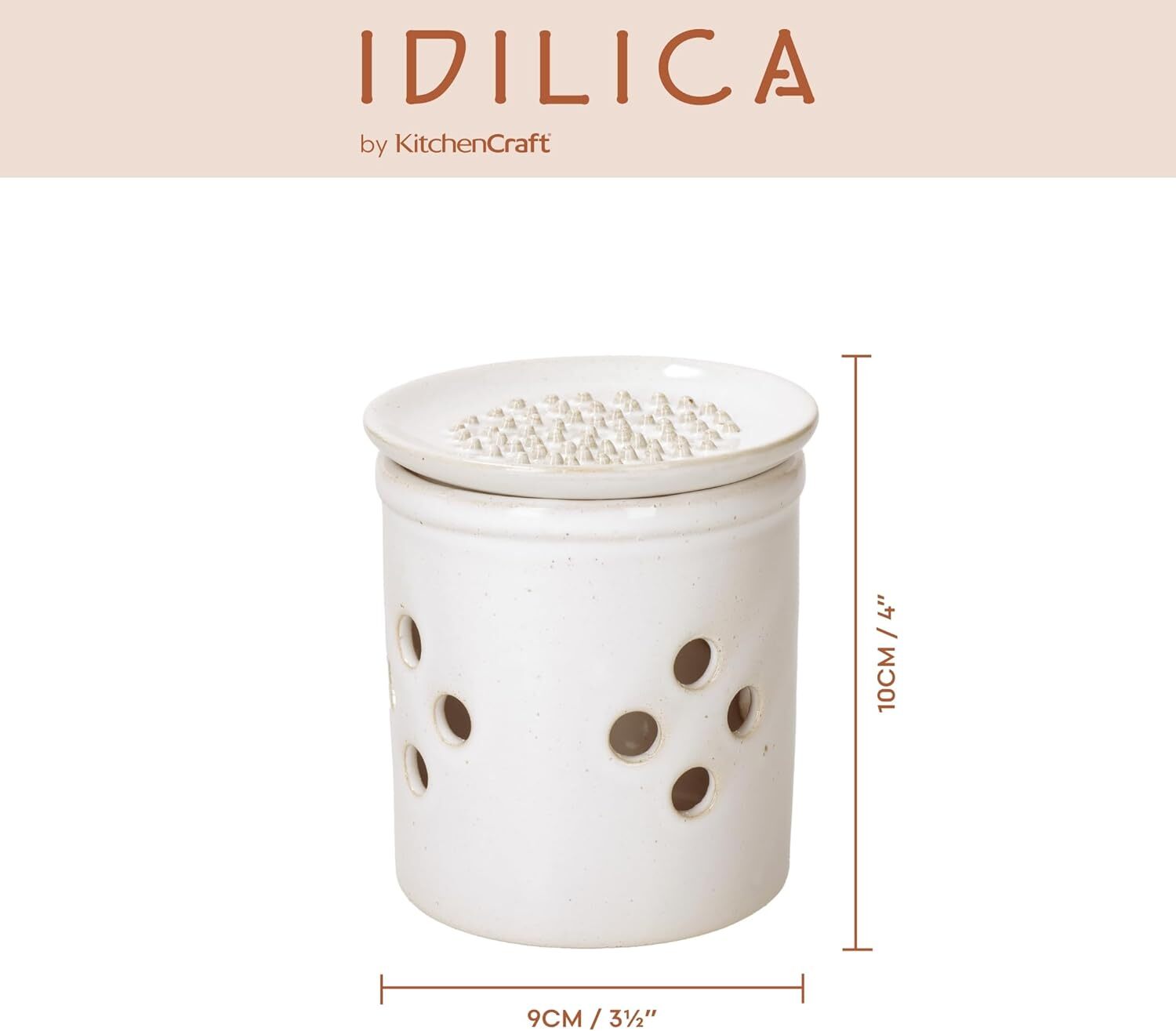 KitchenCraft Idilica garlic storage jar with grater, cream, IDGARLIC