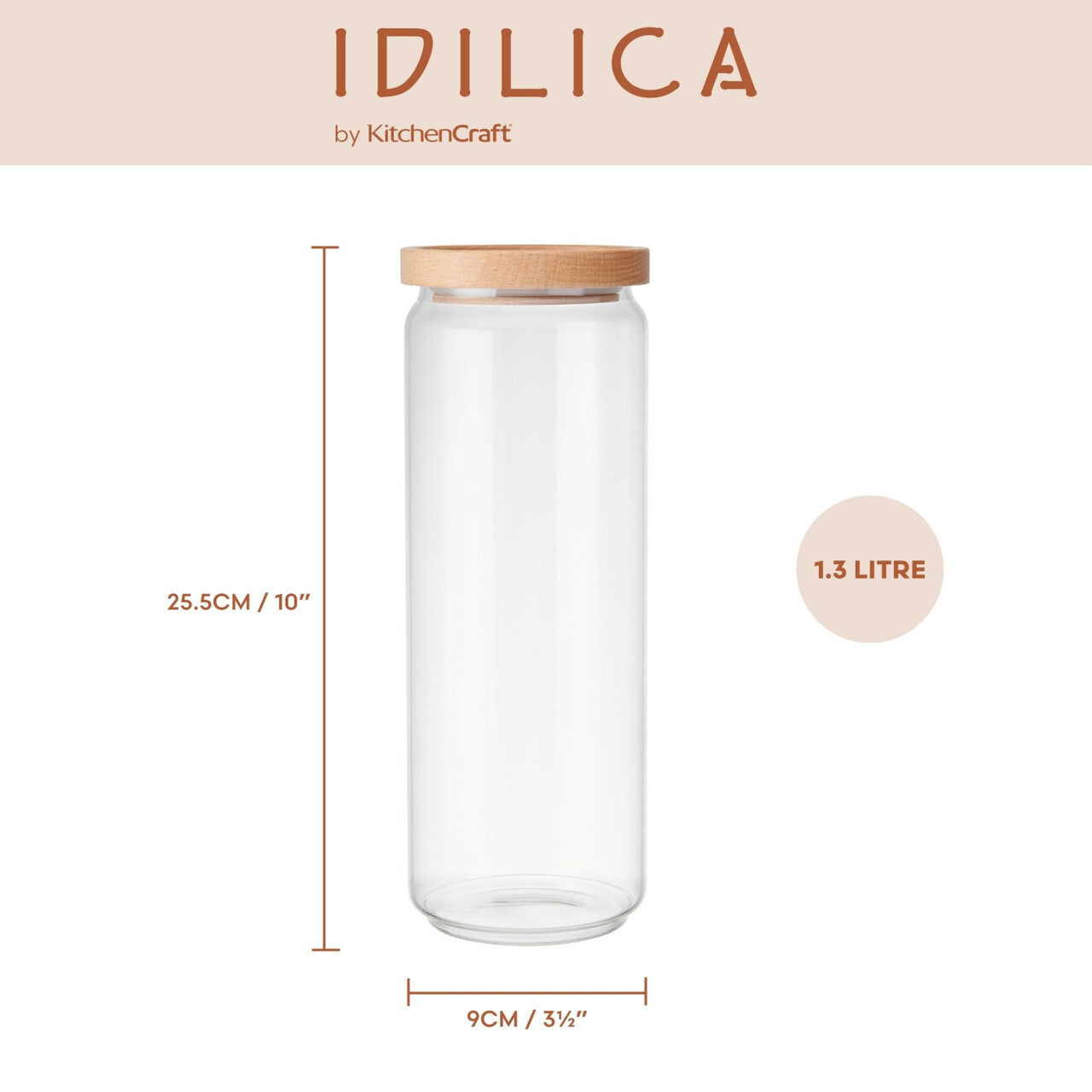 KitchenCraft Idilica glass jar with lid 1.3 l, IDGLSSTORLRG