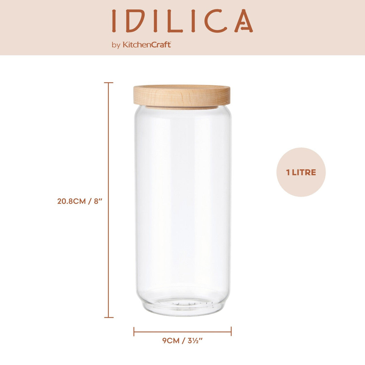 KitchenCraft Idilica glass jar with lid 1 l, IDGLSSTORMED