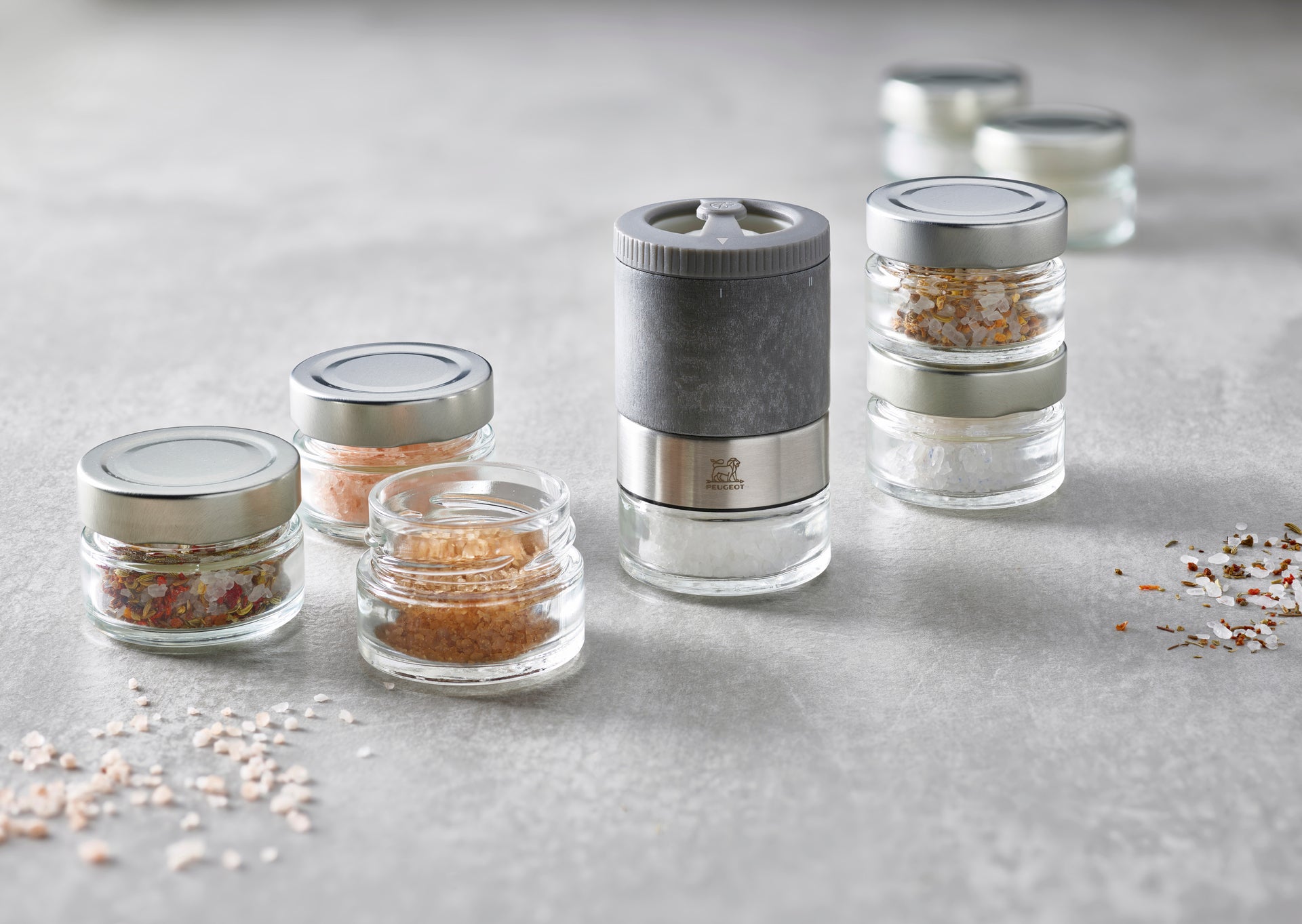 Peugeot Maestro salt mill, container and salt set, light graphite, 46989