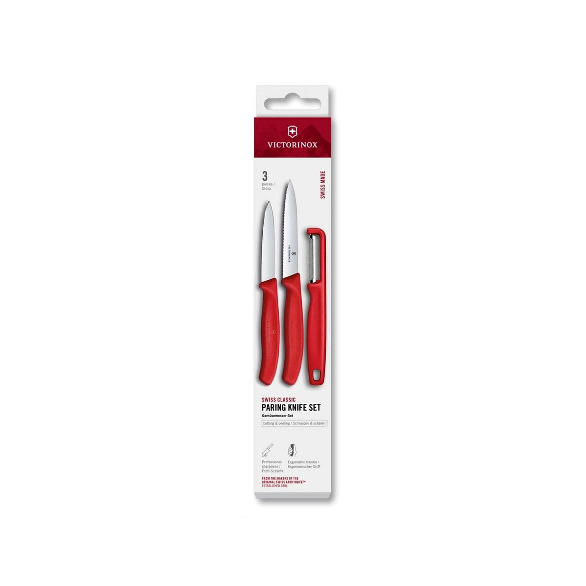 Victorinox Swiss Classic sada kuchyňských nožů a škrabky 3 ks, chili red, 6.7111.33C1