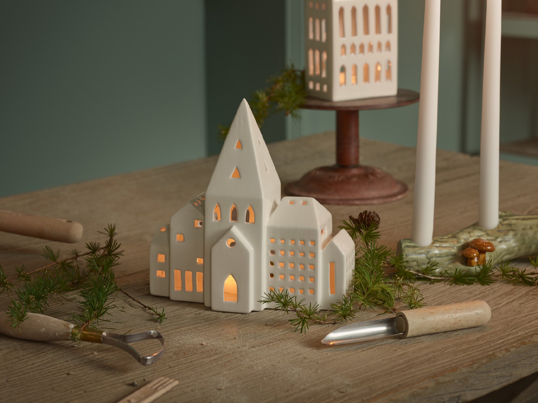 Kähler Urbania keramický svietnik domček City 21 cm, 693521