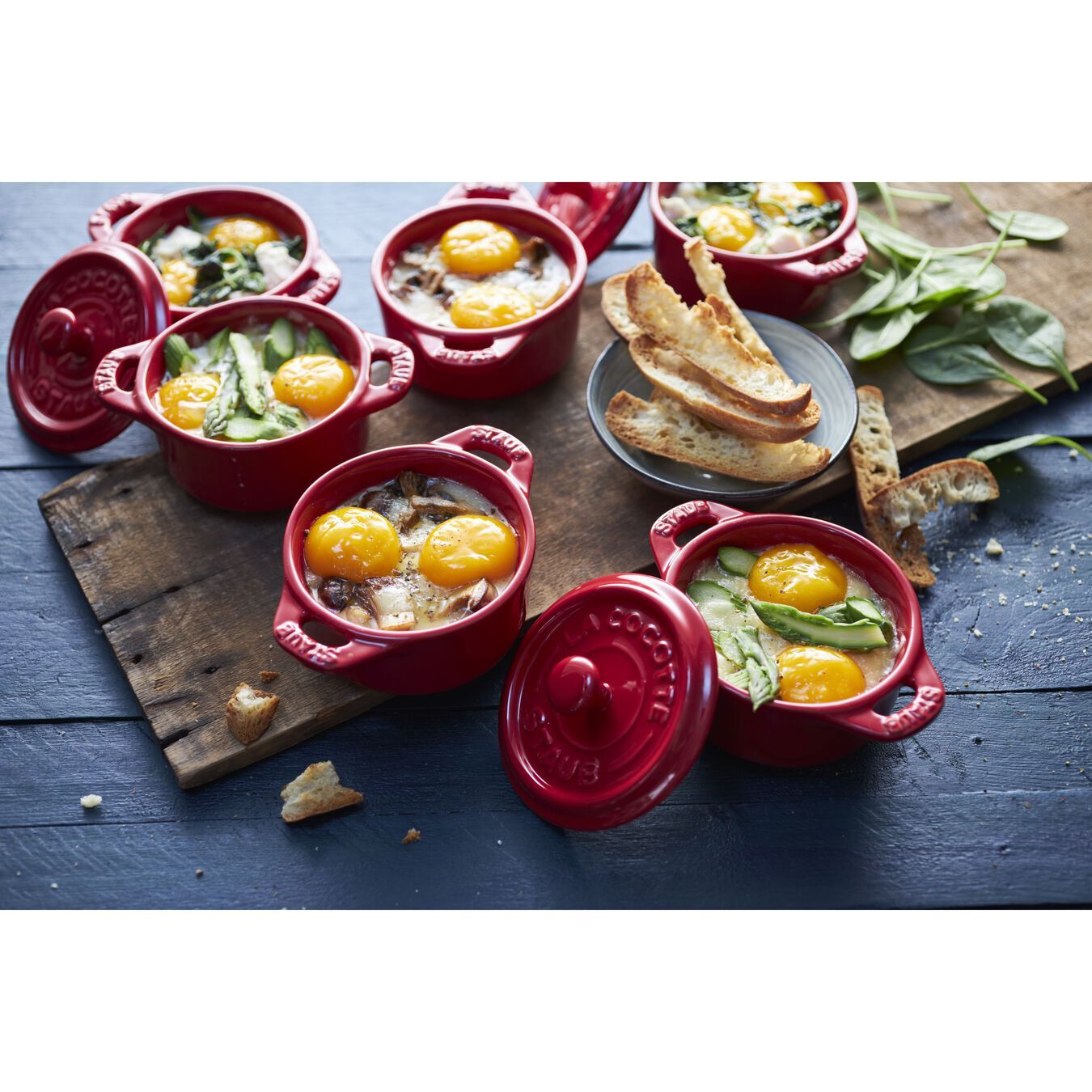 Staub set of 4 Mini Cocotte ceramic moulds, cherry, 40508-158
