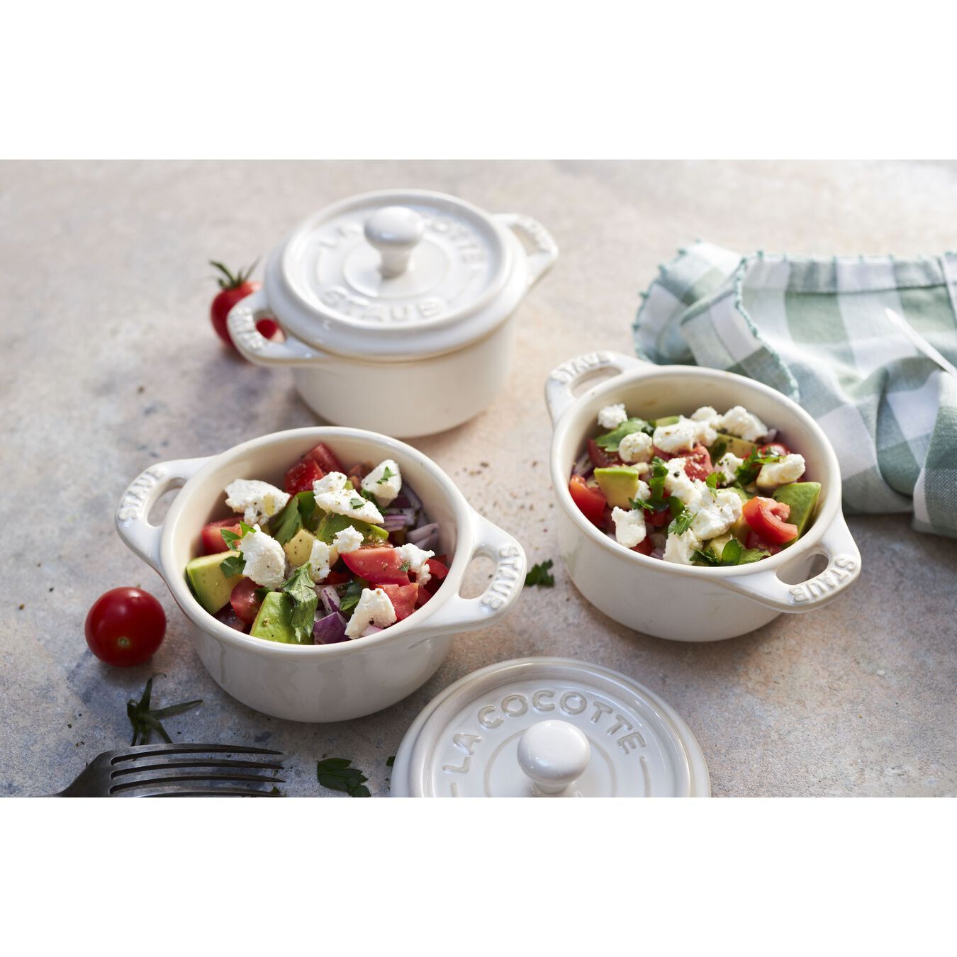 Staub set of 4 Mini Cocotte ceramic moulds, ivory, 40508-161