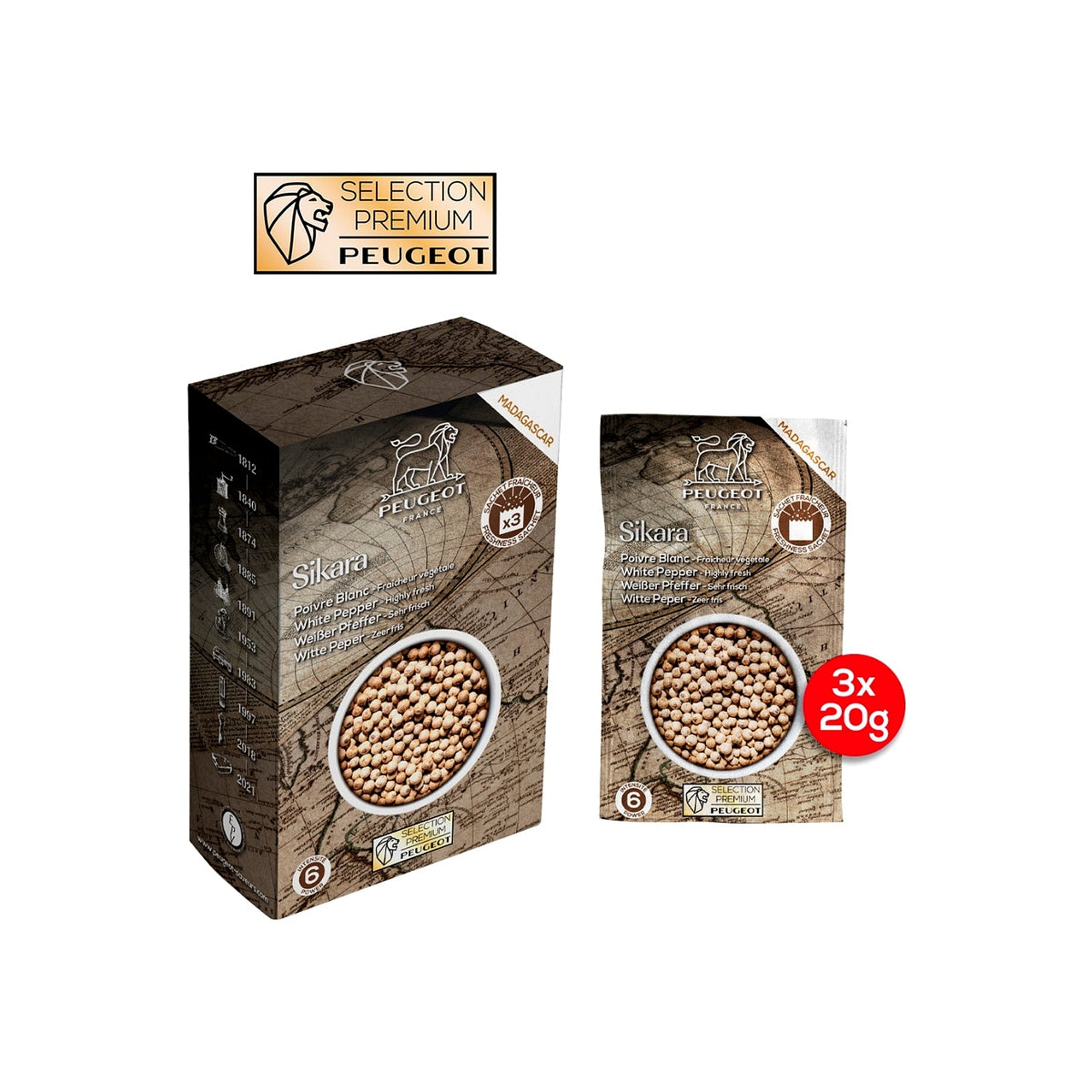 Peugeot White pepper Sikara Premium 3 x 20g, 42486