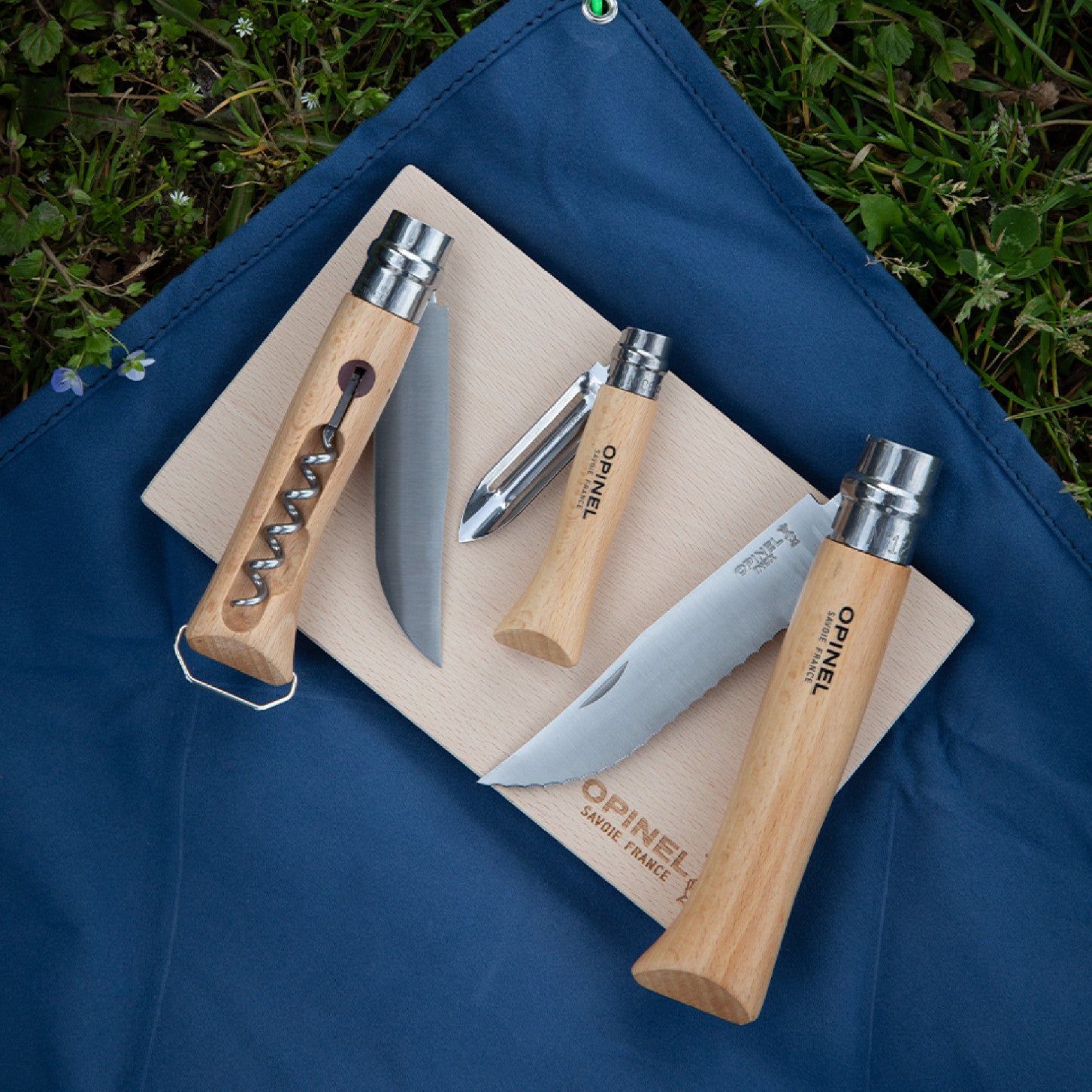 Opinel Nomad travel knife set with integrated corkscrew and bottle opener, 5 pcs, 002614