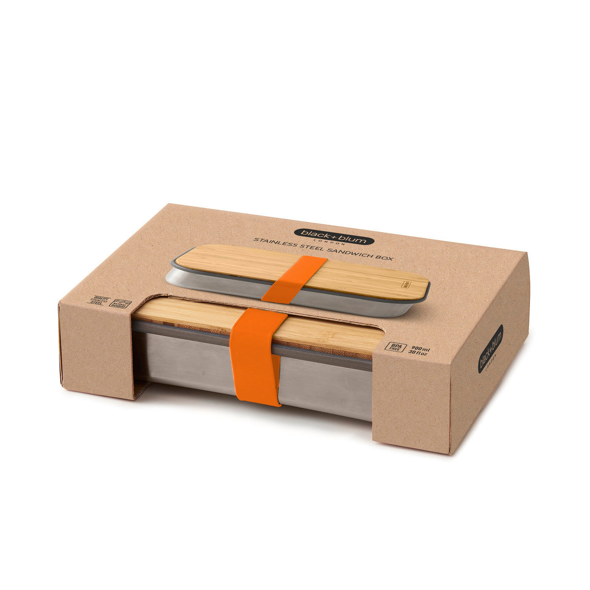 Black+Blum snack box with bamboo lid 0,9 l, orange, BAM-SB003
