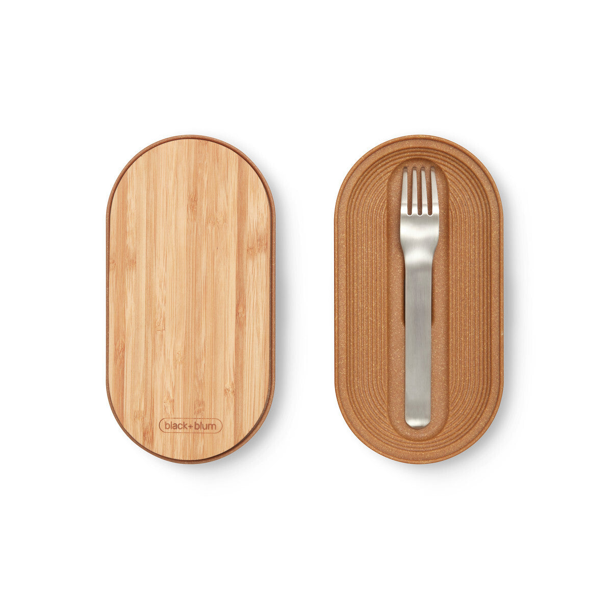 Black+Blum Bento snack box with bamboo lid and fork 1 l, grey, BAM-BT-L016