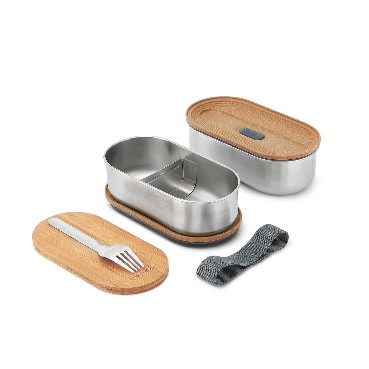 Black+Blum Bento snack box with bamboo lid and fork 1 l, grey, BAM-BT-L016