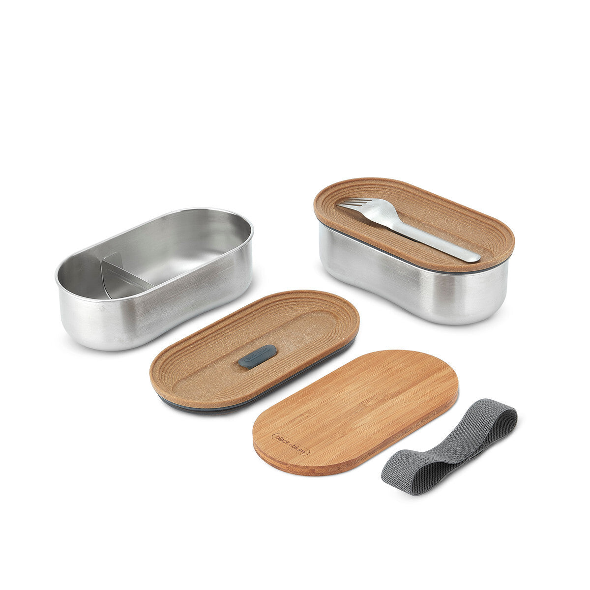 Black+Blum Bento snack box with bamboo lid and fork 1 l, grey, BAM-BT-L016