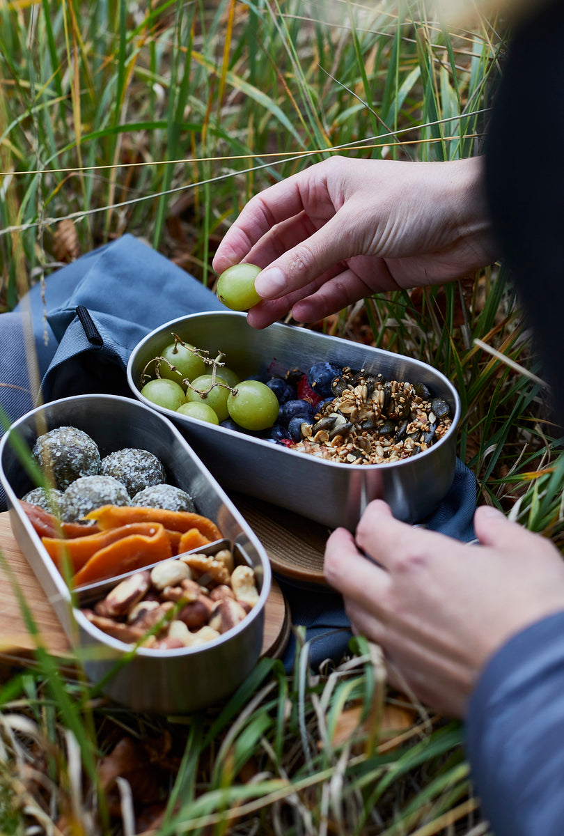 Black+Blum Bento snack box with bamboo lid and fork 1 l, grey, BAM-BT-L016