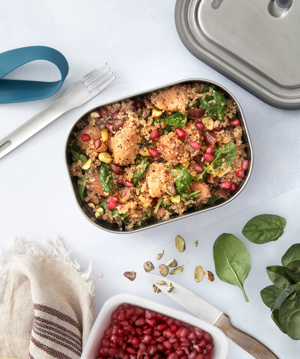 Box na občerstvenie s vidličkou z nehrdzavejúcej ocele Black+Blum 1 l, oceán, BAM-SS-L005