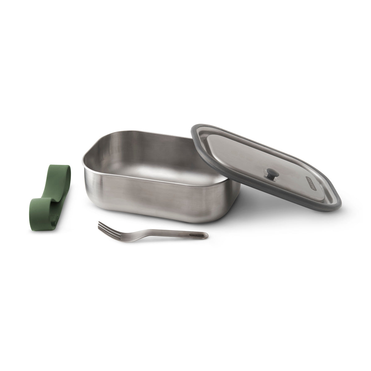 Black+Blum stainless steel snack box with fork 0,6 l, olive, BAM-SS-S010