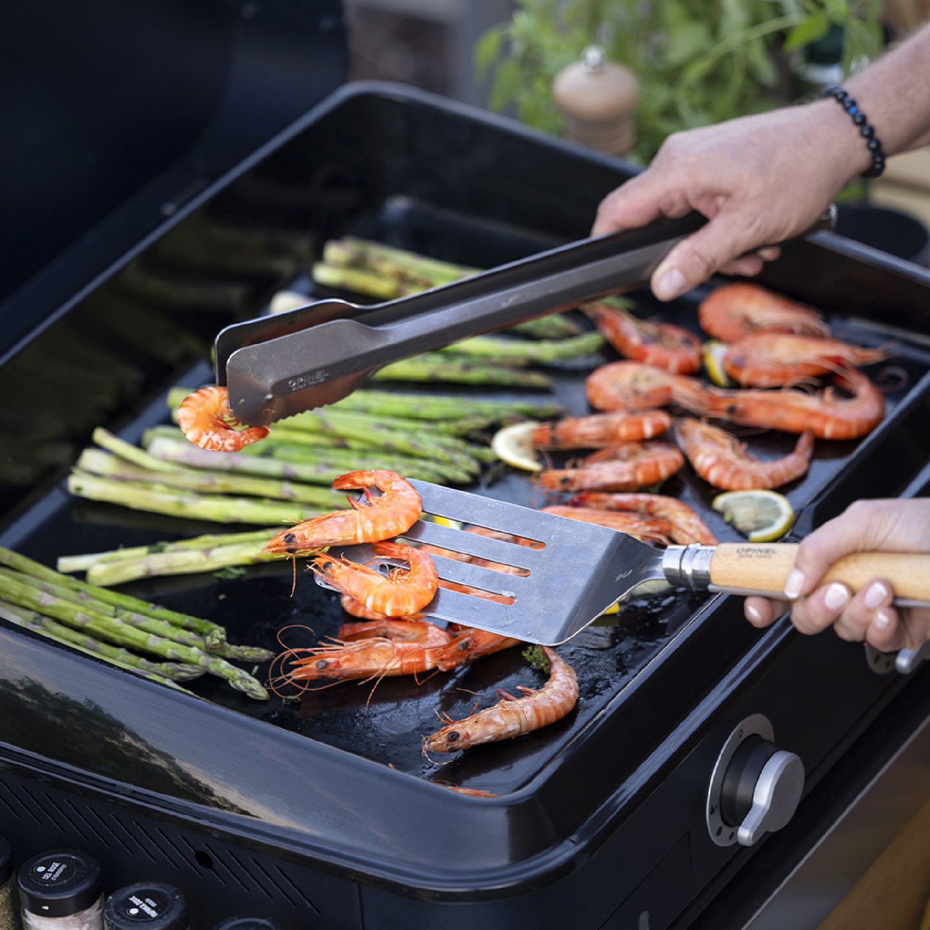 Opinel Barbecue knife set N°12 B, paring knife and barbecue tongs, 002733