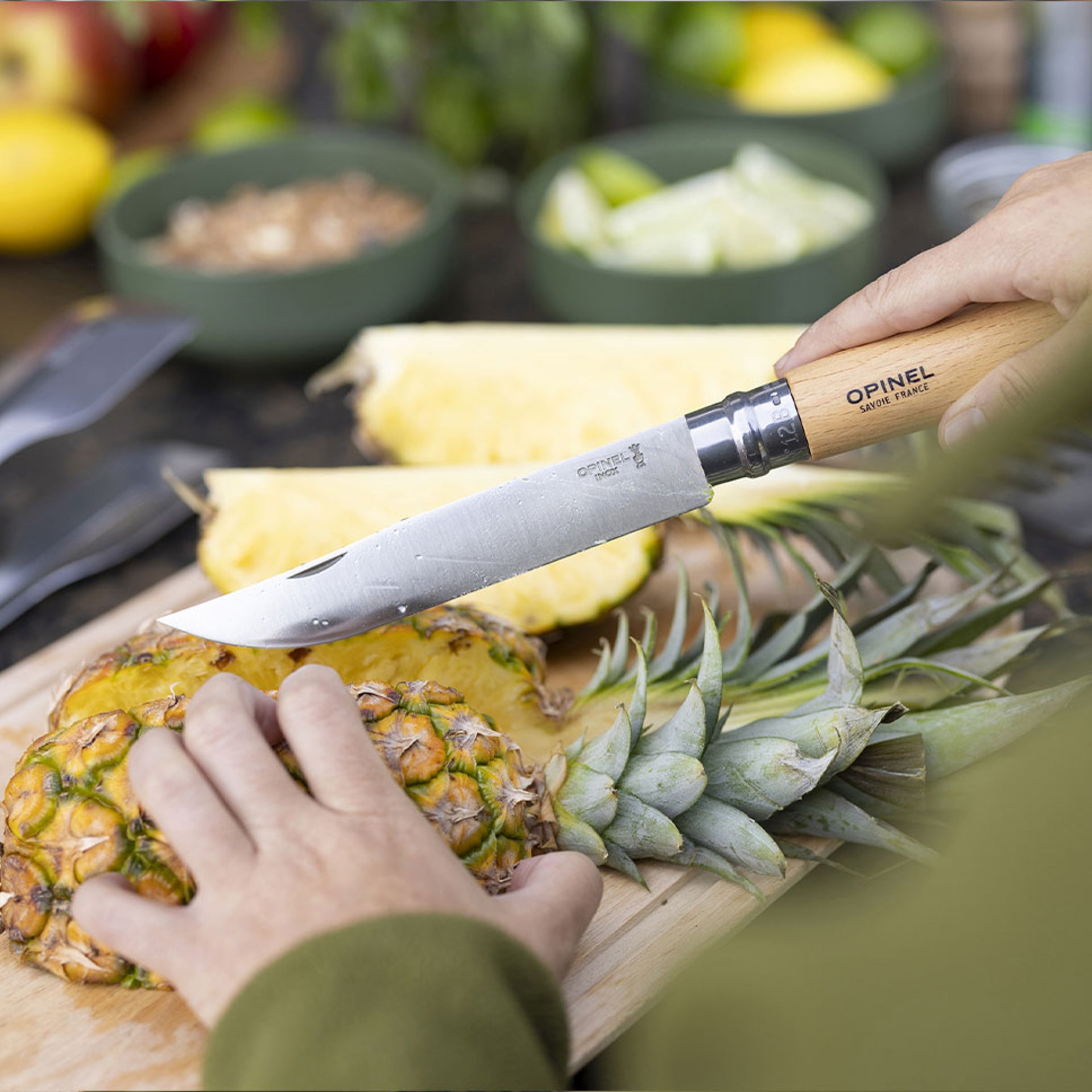 Opinel Barbecue knife set N°12 B, paring knife and barbecue tongs, 002733