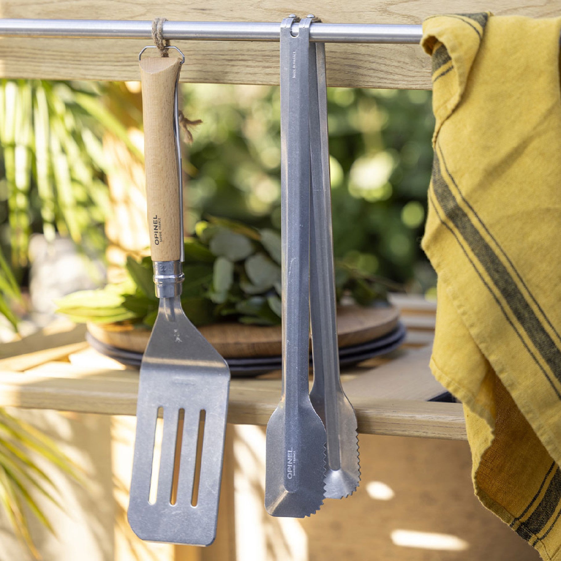 Opinel Barbecue knife set N°12 B, paring knife and barbecue tongs, 002733