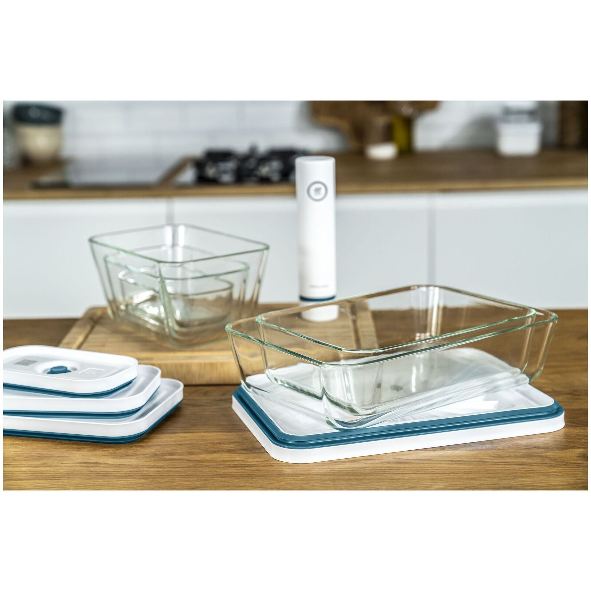 Zwilling Fresh & Save sada vakuovacích dóz na potraviny, skleněná, 3 ks, mořská modř, 1025985