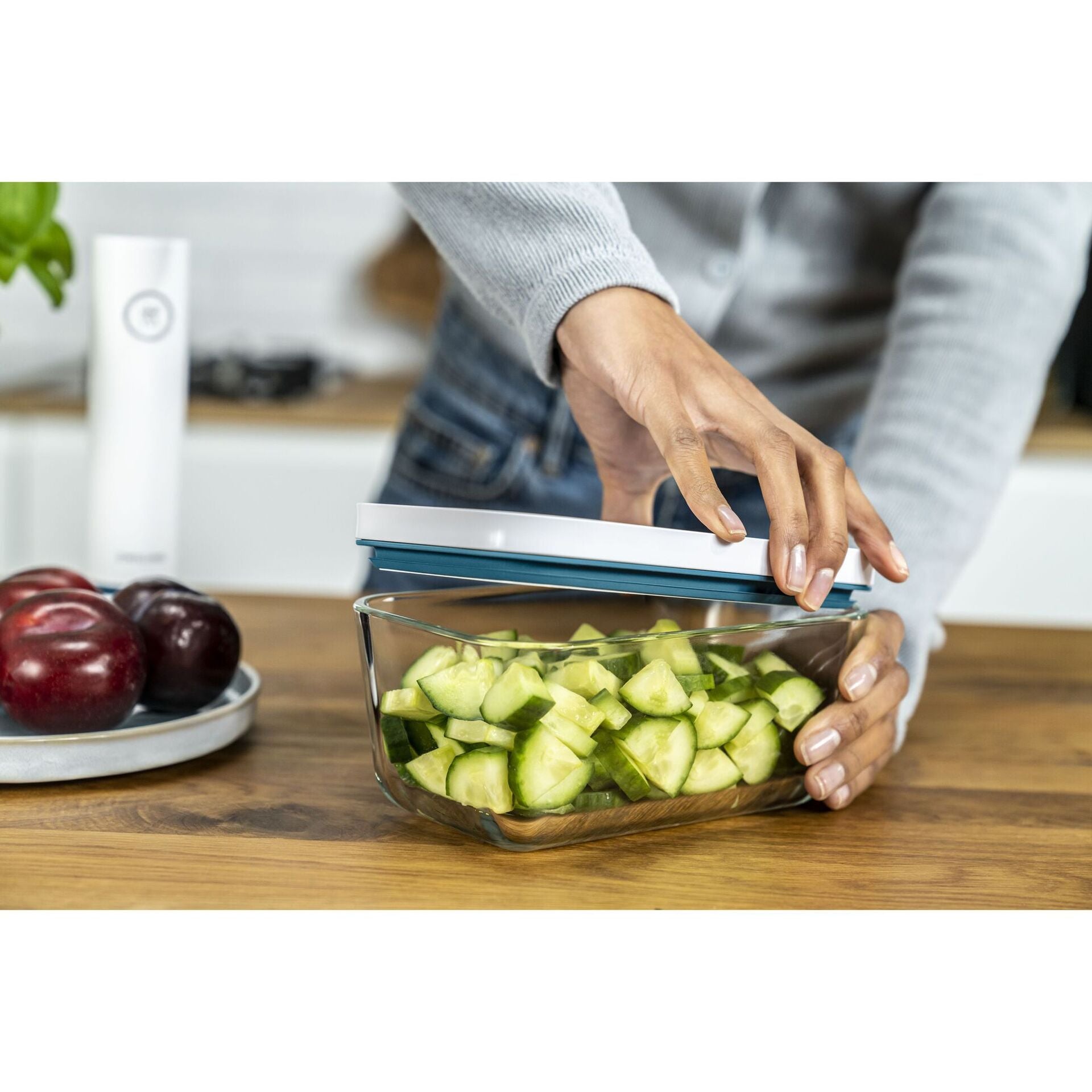 Zwilling Fresh & Save sada vakuovacích dóz na potraviny, skleněná, 3 ks, mořská modř, 1025985